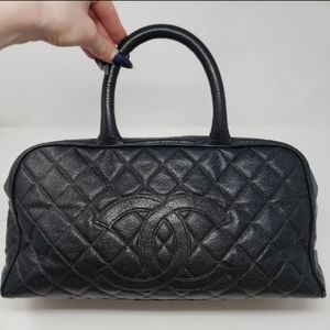 Vintage Chanel Quilted Black Leather Cambon Bag